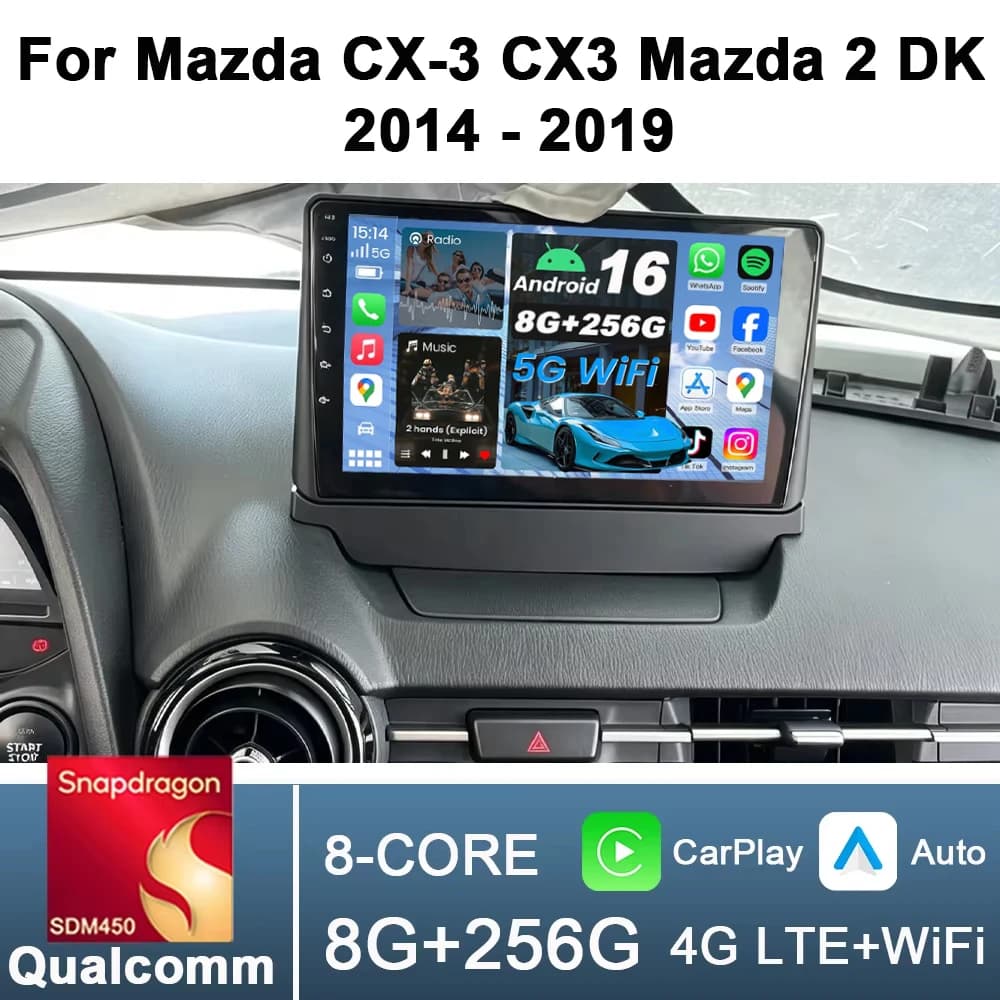 2Din 9inch CarPlay Android Auto Car Radio for Mazda CX-3 CX3 Mazda 2 DK 2014 - 2019 Multimedia Navigation GPS BT Qualcomm 8 Core