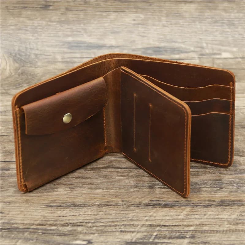 Handmade Short Wallet Genuine Top Layer Cowhide Men's Driver License Horizontal Fold Wallet Simple Retro Style