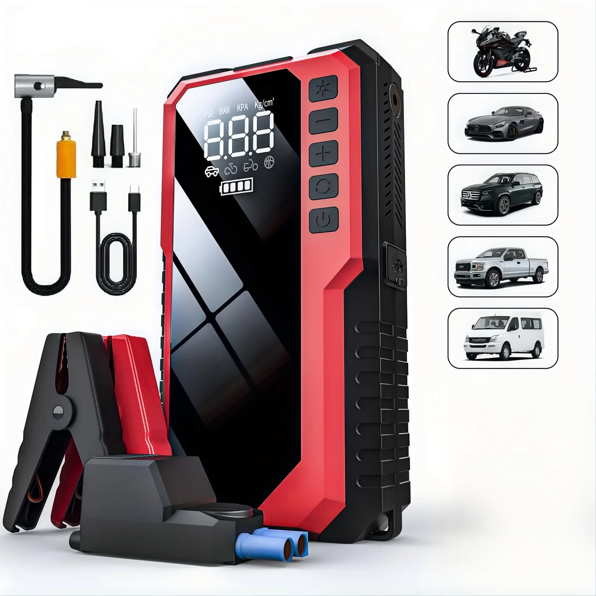 Avviatore d'Emergenza per Auto 5000A con Compressore d'Aria 150PSI, Booster Portatile per Batteria Auto 12V, Dispositivo di Avviamento per Veicoli a Benzina/Diesel