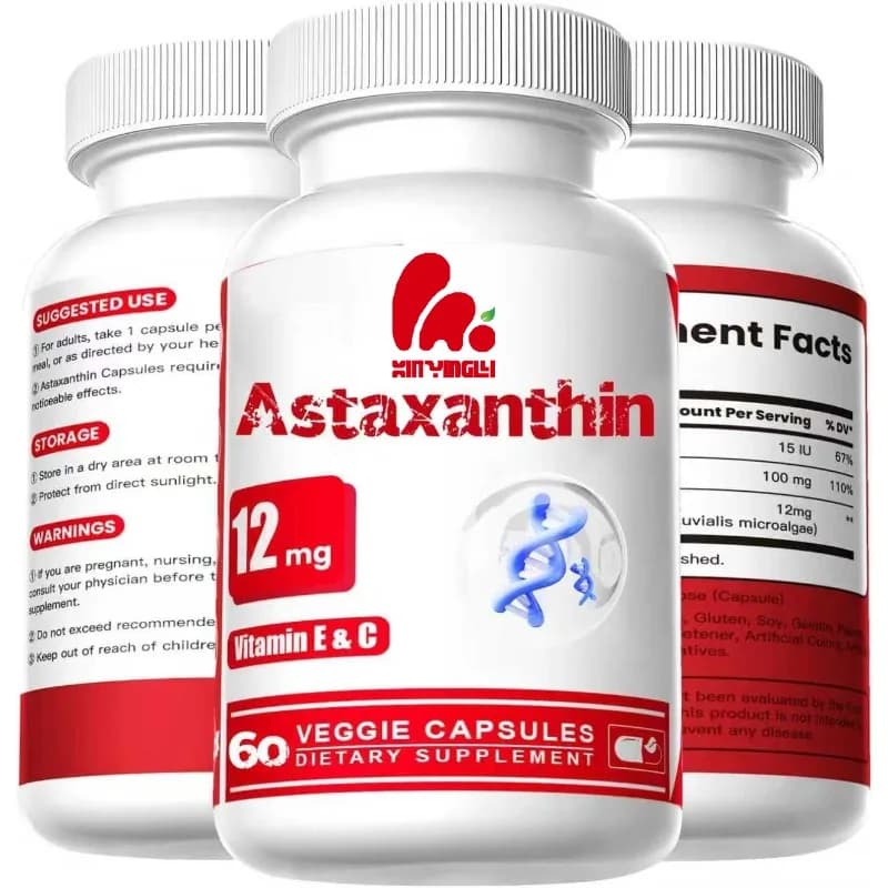 Astaxanthin supplement 12mg high absorption formula containing vitamin E and C - 60 capsules