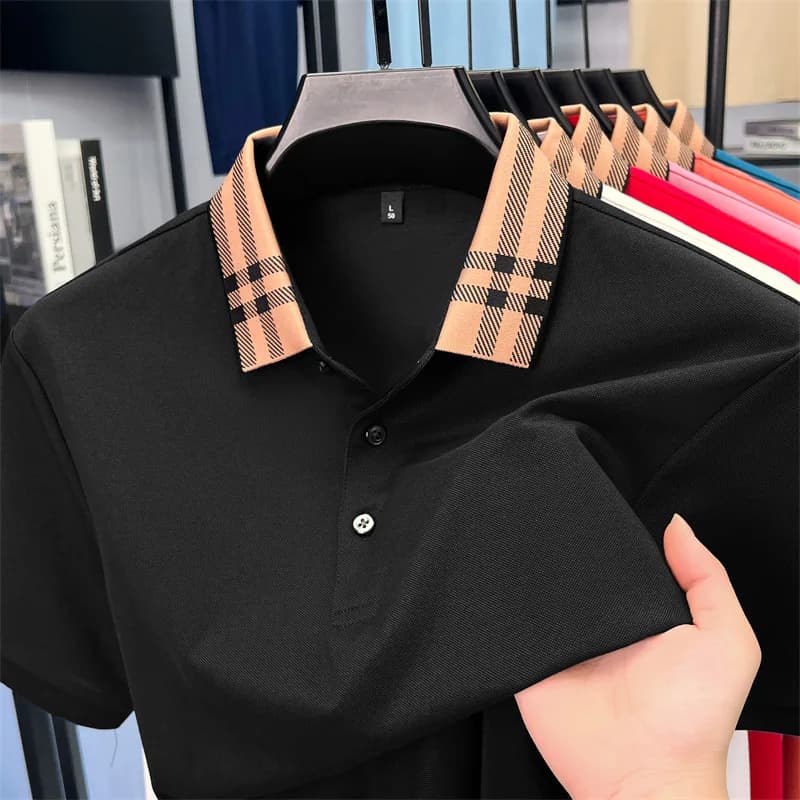 Polo a maniche corte con risvolto scozzese di marca di moda da uomo estate nuovo stile semplice tinta unita T-shirt da golf casual business di fascia alta