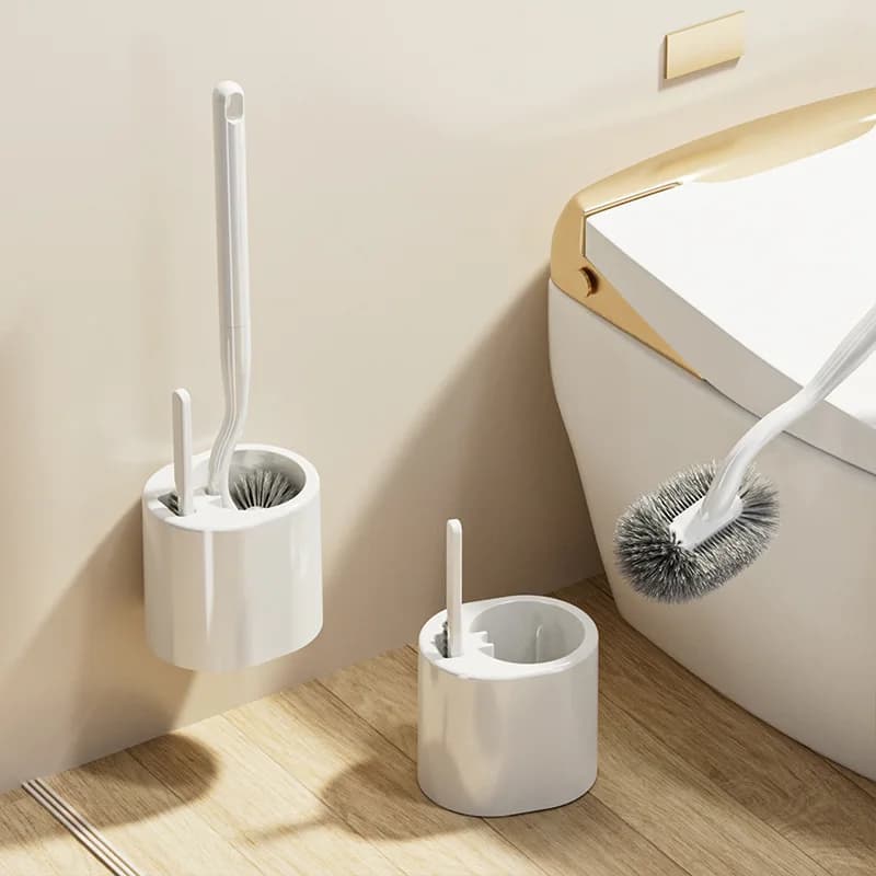 Toilet brush with support, without drilling, long handle, 360° rotation Brush for cleaning the toilet with soft bristles for deep cleaning, fast drying and anti-drop