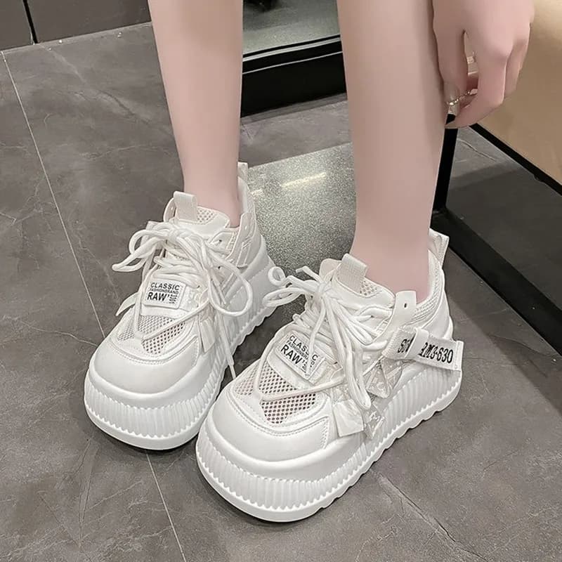 8.5CM 2026 New Synthetic Microfiber Leather Women Platform Wedge Ladies Chunky Sneakers High Brand Fashion Vulcanize Pumps Shoes