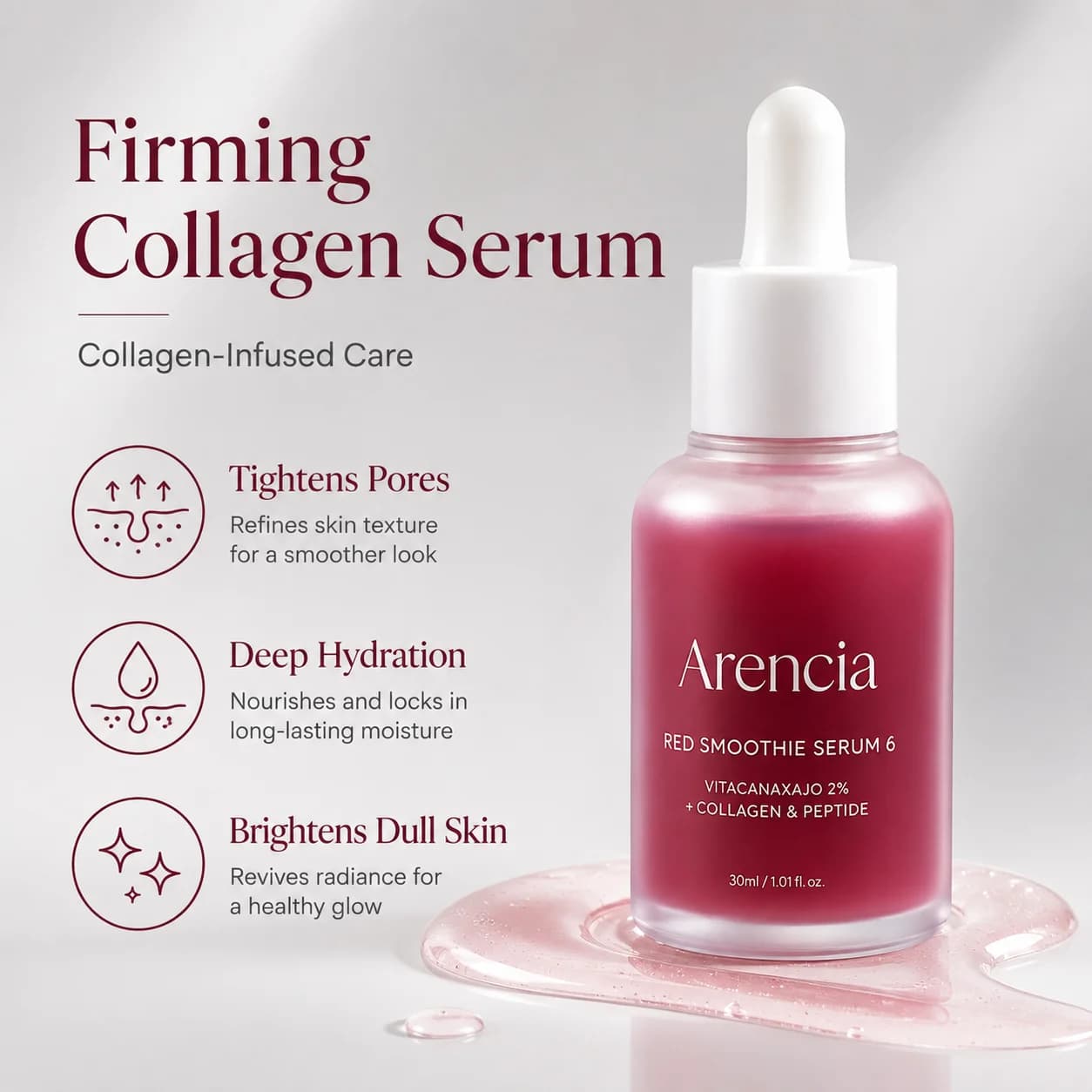 8% Niacinamide Red Smoothie Serum Collagen Peptide Essence Deep Hydration Pore Refining Brightening Anti Aging Face Skin Care