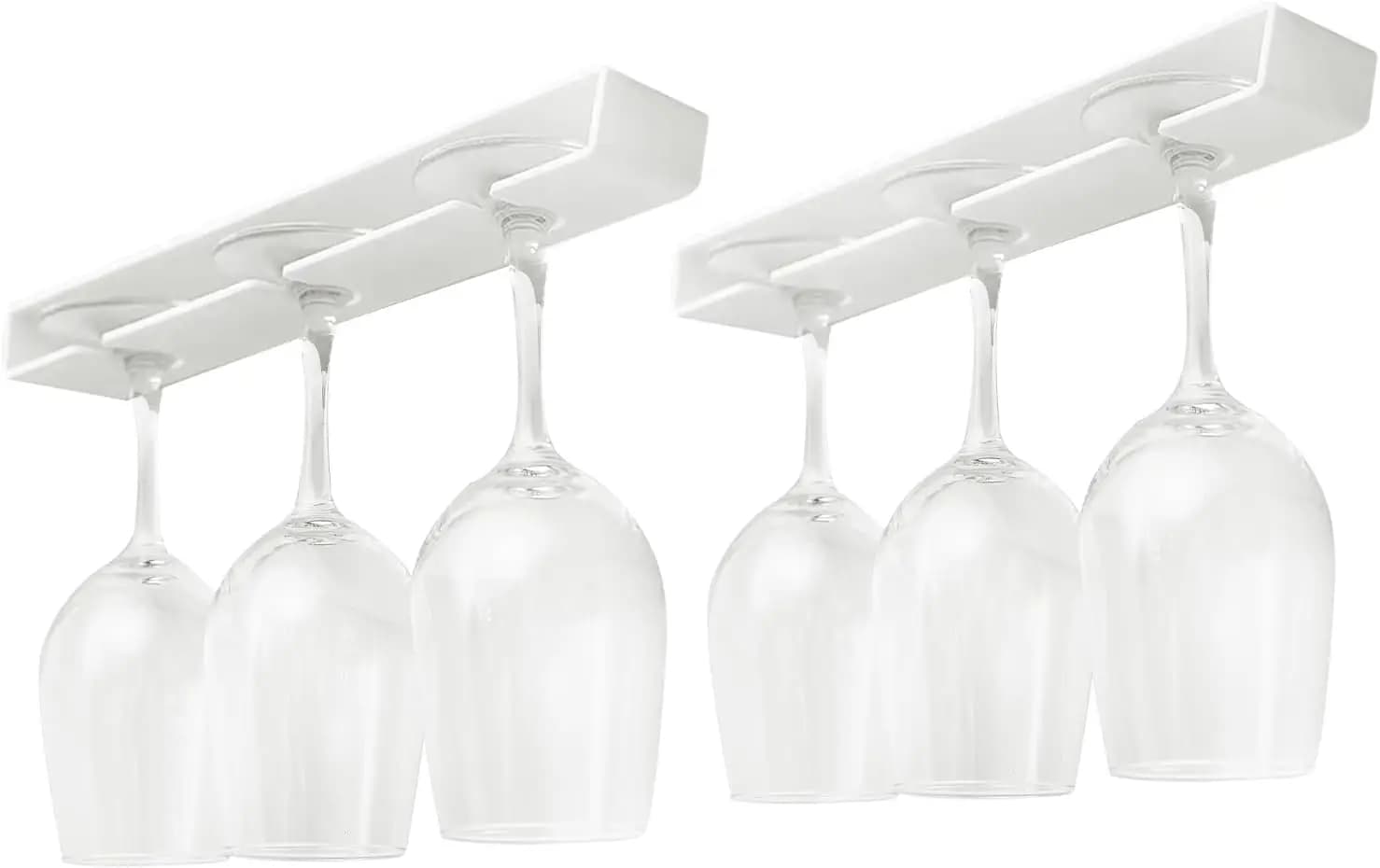 2 Pack Wine Glass Holder Under Cabinet, No Drilling Hanging Stemware Rack for Bar & Kitchen, Classic White