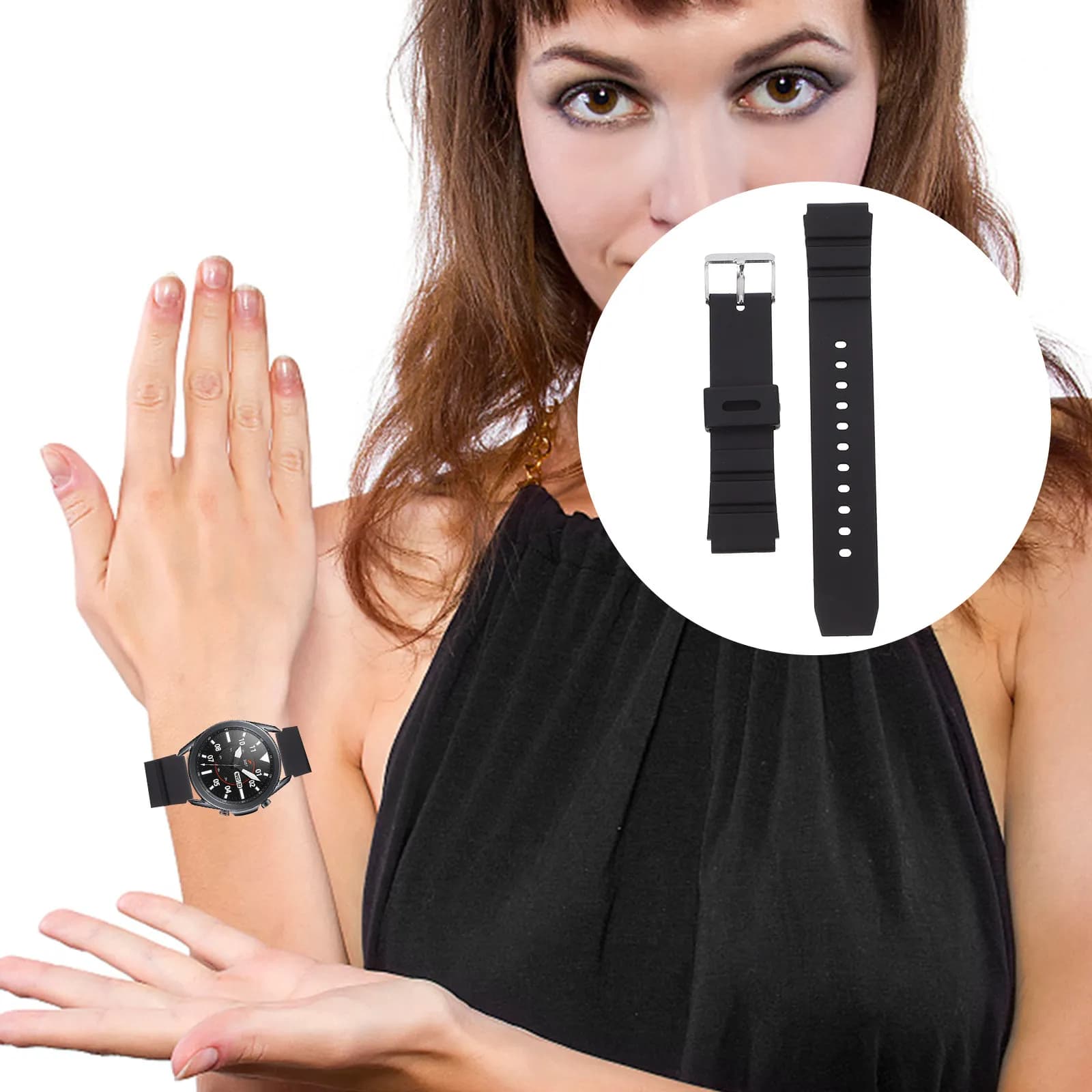 Black 18mm Waterproof Silicone Watch Strap, Durable Replacement Strap, Breathable, Powder Resistant, Oil & Water, for Fitness, Swimming & Diving