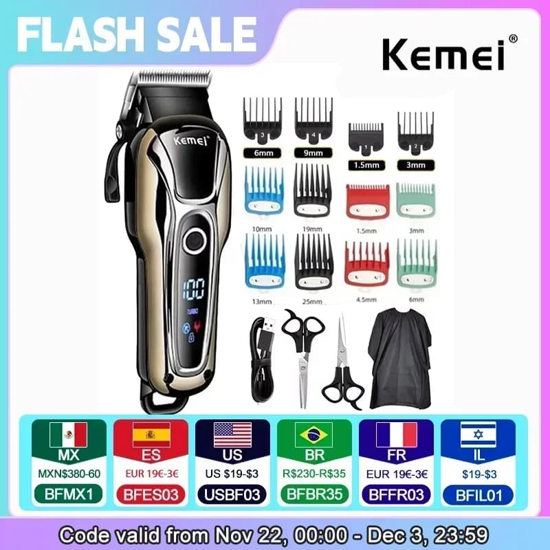 Kemei KM-1990 Haircut cutter Professional haircut cutter Electric haircut LCD display Hair cutter All-powerful set