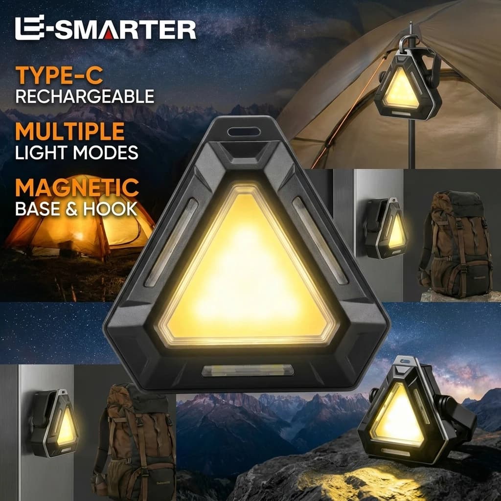 Red Blue Warning Triangle Camping Lamp Rechargeable Magnetic Portable Multi-Functional Outdoor Flashlight for Maintenance Repair