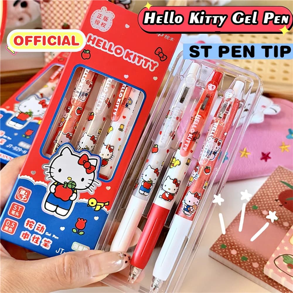 3 pezzi originali Sanrio Hello Kitty 0,5 mm Gel Pen Kawaii Cinnamoroll Kuromi Penna a sfera nera per studenti Cartoleria per ragazze Regalo per ragazze