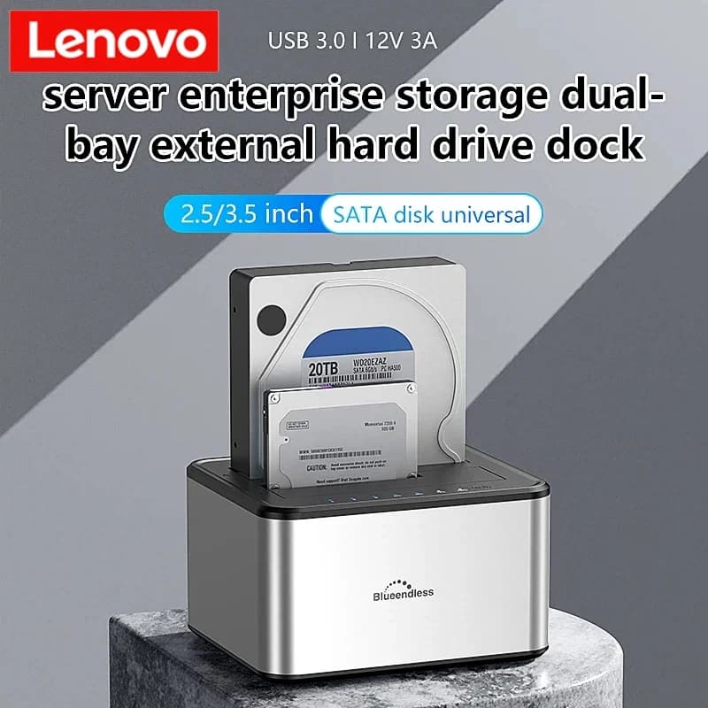 Lenovo Dual Bay HDD Box Docking Station SSD Case Offline Clone SATA to USB 3.0 Adapter Duplicator for 2.5 3.5 SSD/HDD Disk