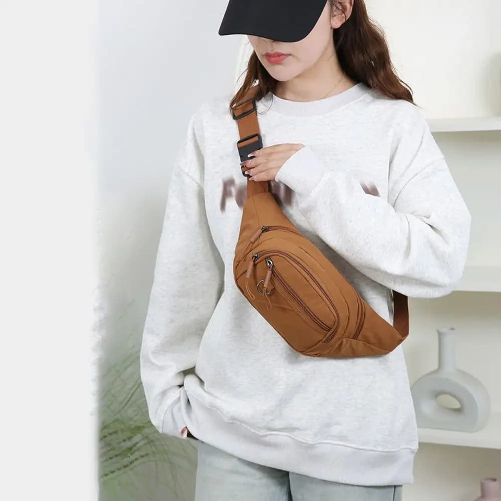 New Nylon Waist Bag Wear Resistant Solid Color Belt Bag Large Capacity Phone Bag Men Women