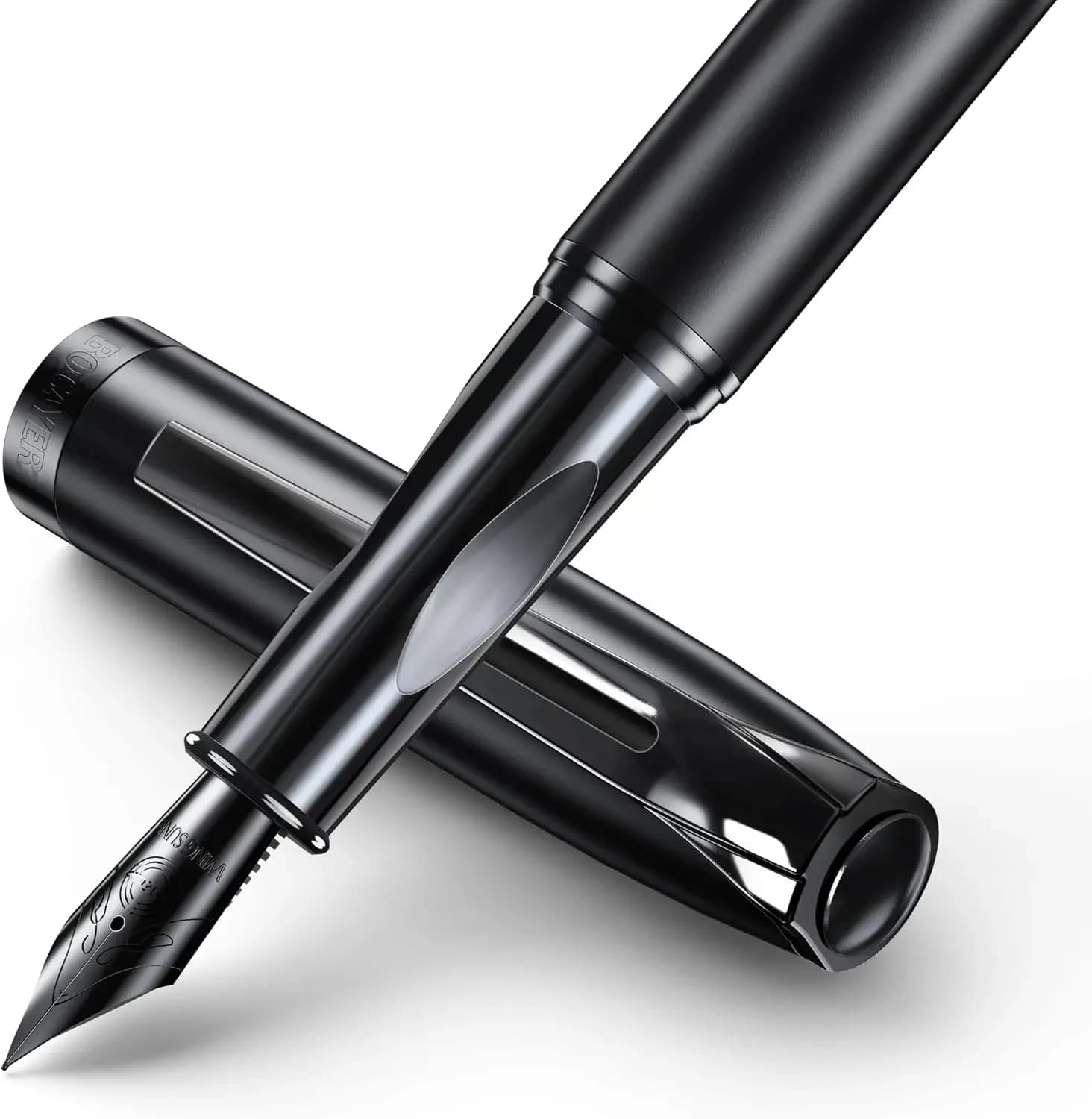 Premium Fountain Pen Set with Calligraphy Nib, 8 Ink Cartridges & 2 Converters, Gift Box for Men & Women (Black)