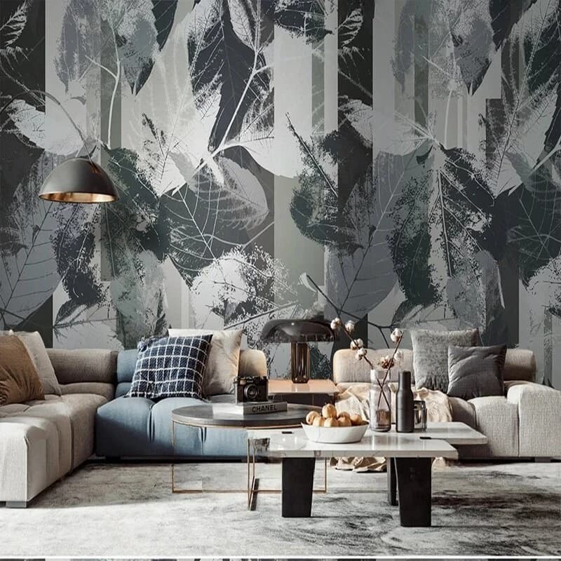 Custom wall-paper with leaf pattern in Nordic style Custom wallpaper for living room TV Sofa Background Wall Art Home Decor