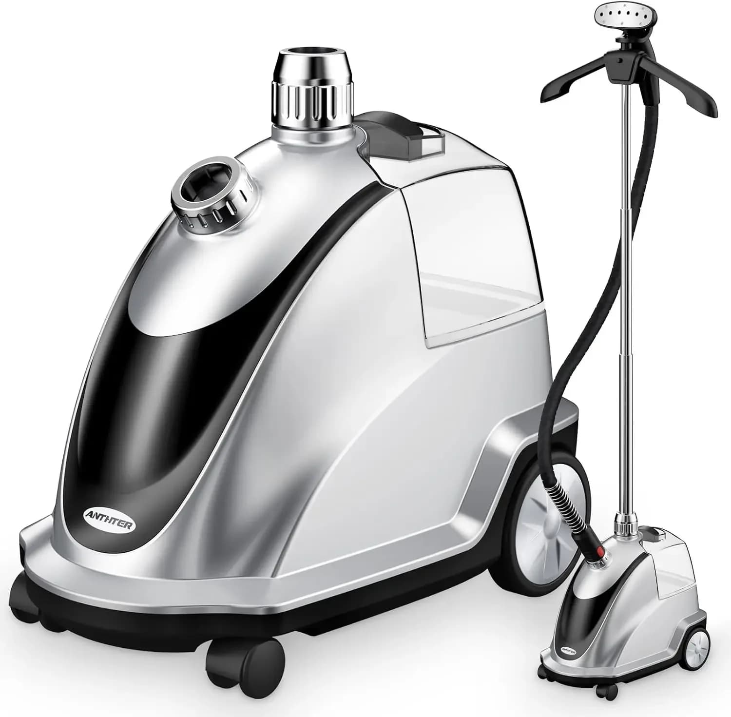 Steamer for Clothes, 1500W Powerful Standing Garment Steamer with Roll Wheels, 2.4L Water Tank for 90 Mins Continuous