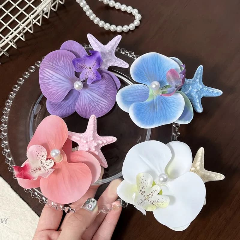 Fermagli per capelli romantici con stella marina Phalaenopsis Accessori per capelli con clip a becco d'anatra per resort estivo coreano femminile