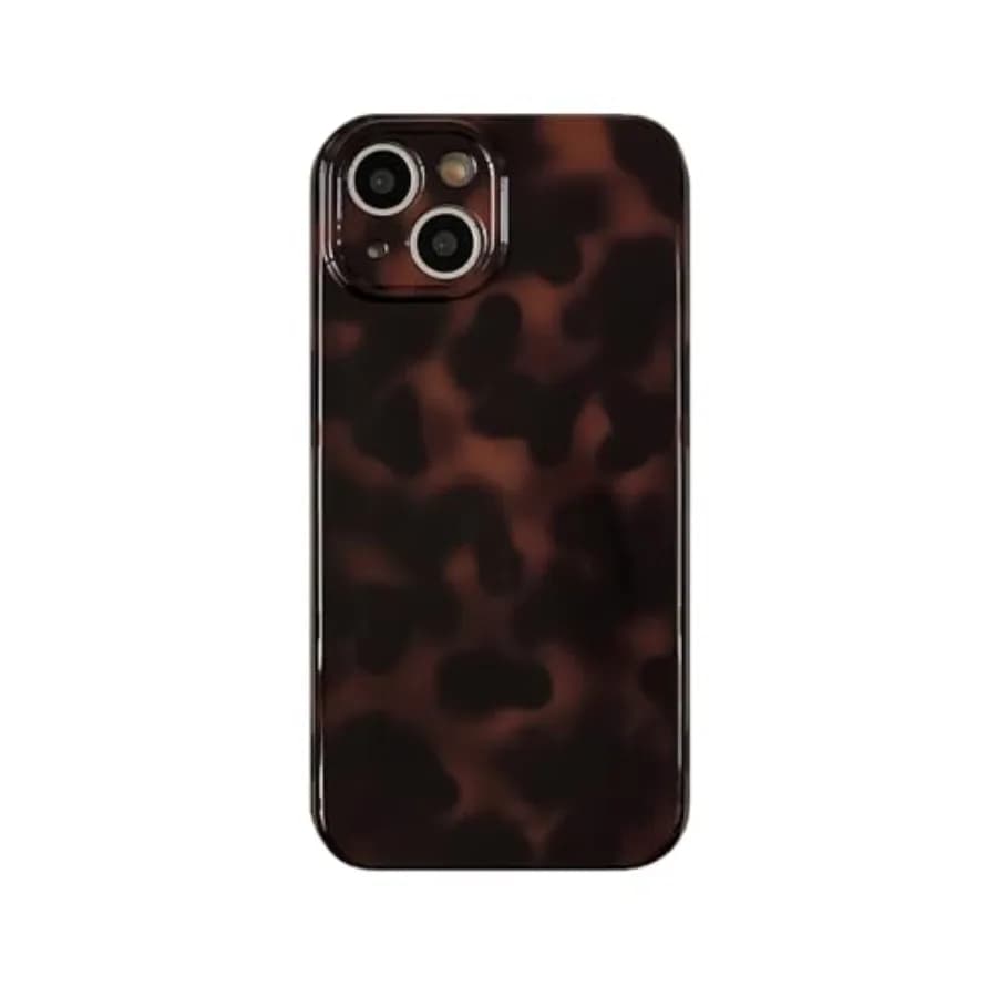 Aesthetic Tortoise Shell Phone Case for iPhone 14 6.1in, Retro Cool Girl Leopard Print Brown Amber Trendy Full Camera Protectiv