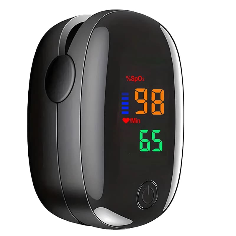 Portable finger pulse oximeter with OLED screen - Medical SpO2 and cardiofrequencymeter for home use, travel and emergency, compact