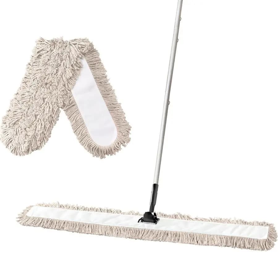 55 floor brush and dust cover, dry industrial broom with durable long handle, premium cotton head for hardwood floors