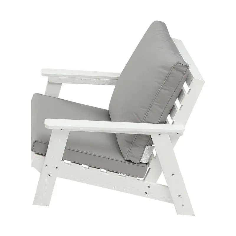 Single outdoor sofa for all seasons with cushion, white and gray, durable and comfortable seating for skates, gardens or balconies