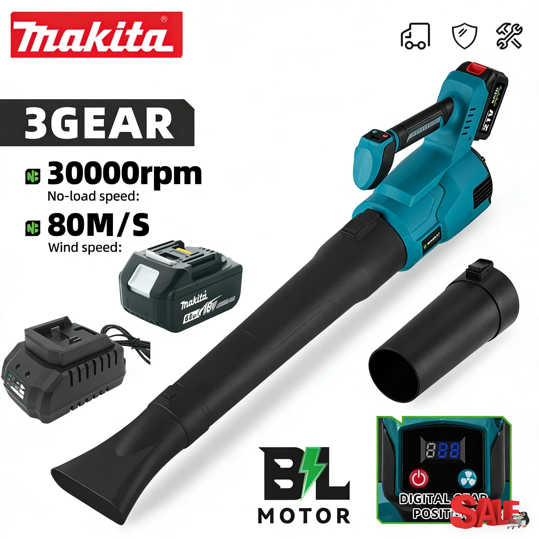 Soffiatore Elettrico a Batteria Makita, Portatile ed Efficiente per Foglie, Neve e Polvere, Strumento di Pulizia Potente