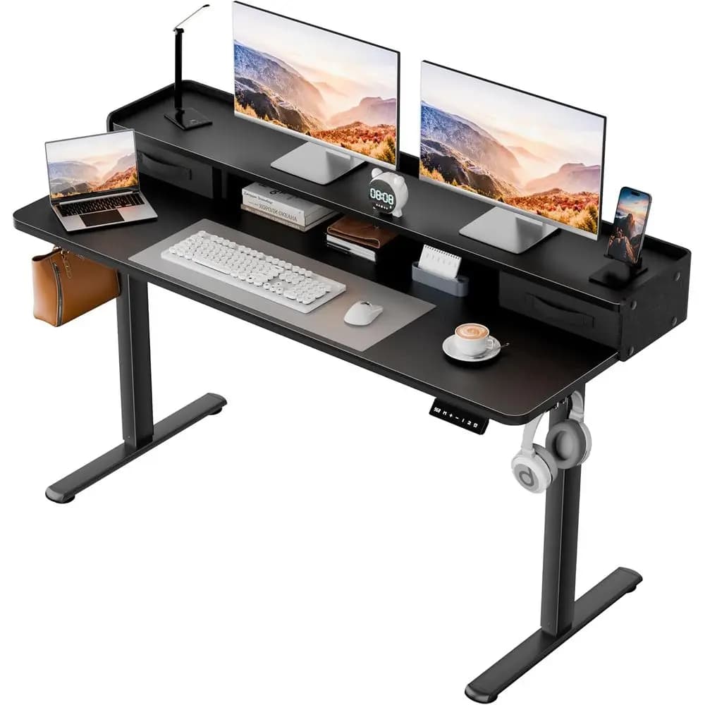 Black 48 2-Section Electric Standing Desk with Adjustable Height and Monitor Stand for Home Office