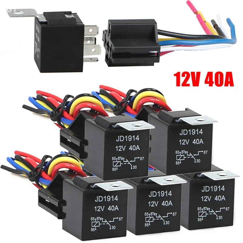 Relè automobilistico 12v 5pin 40Amp con presa ad incastro resistente per camion, auto, furgone, moto, barca