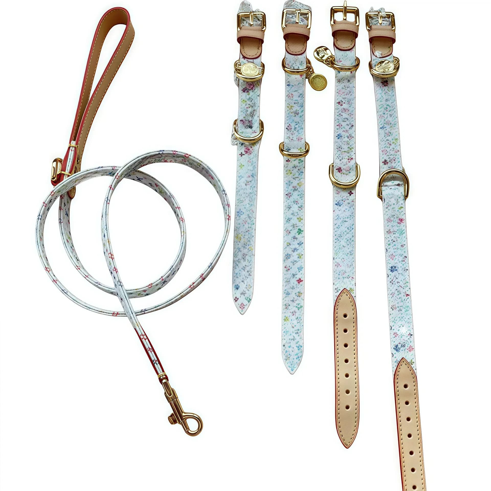 Set di collare e guinzaglio per cani in pelle PU regolabili di lusso con motivo di design di marca per cuccioli e cani