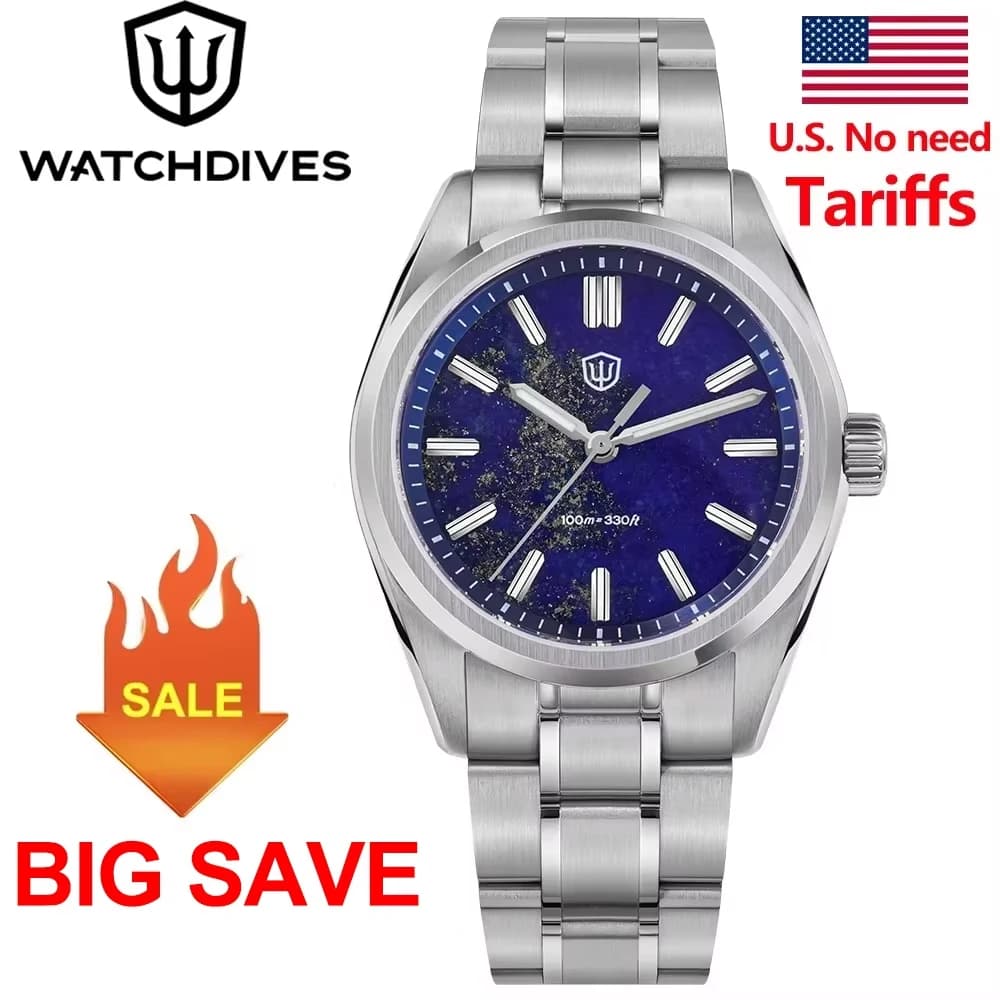 Watchdives WD0003B Orologio da uomo con quadrante Avventurina dal design originale VH31 Sweep Seconds Movimento al quarzo 36mm Orologi luminosi impermeabili