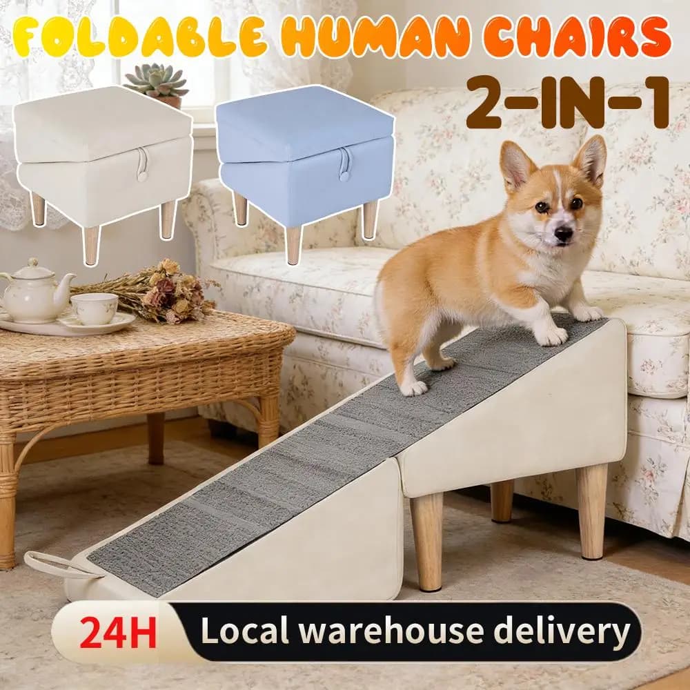 Rampa per Cani 2-in-1 Pieghevole Antiscivolo, Scala Convertibile Staccabile, Poggiapiedi per Cani, Letto, Divano, Auto, Accessori per Animali