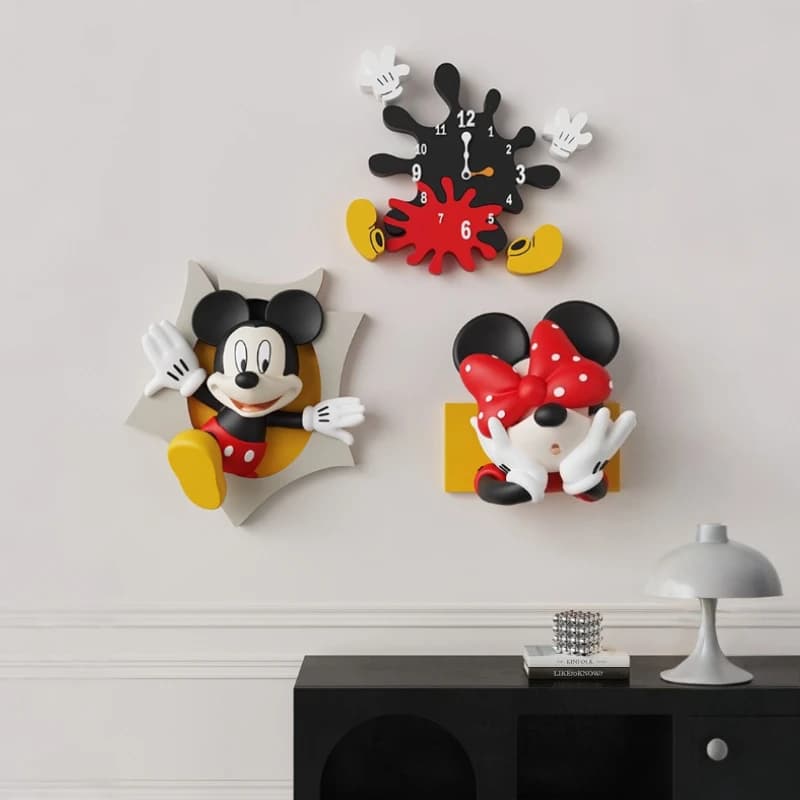 3D Wall Clock in Mickey Shape, Nordic Decoration for Living and Dining Room, Aesthetic Artistic Sculpture for Furniture Kawai