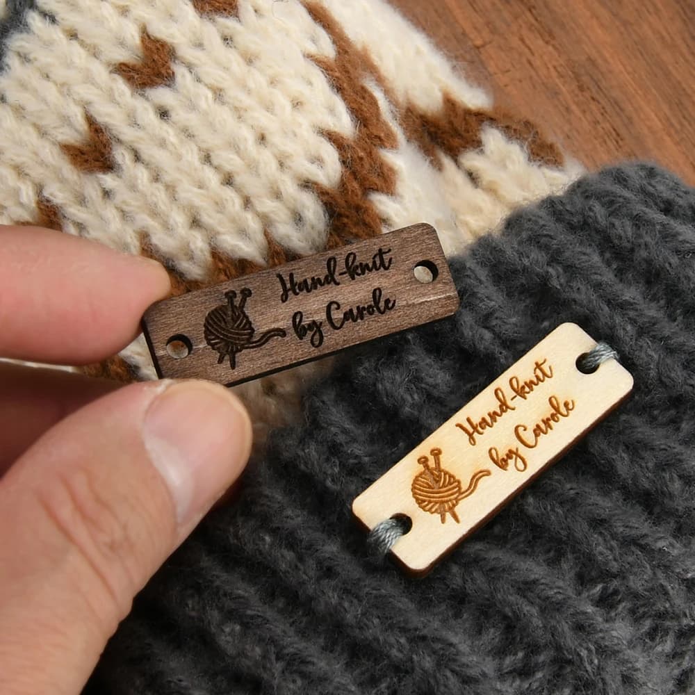 Customized Wood Labels Laser Engraved - 3mm Eco wood, custom labels for hats, gloves, DIY gifts, minimum order 50 pieces