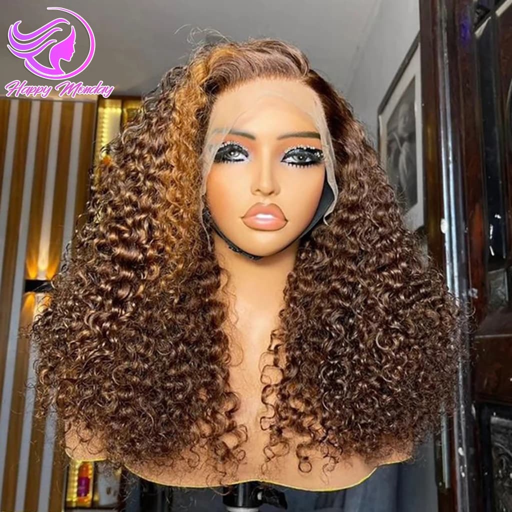 Ombre 4/27 Curly Short Bob Wigs Human Hair Highlight Lace Frontal Wigs 100% Human Hair 13x4 Transparent Lace Front Human Hair Wig Deep Wave Short Human Hair Wigs For Women