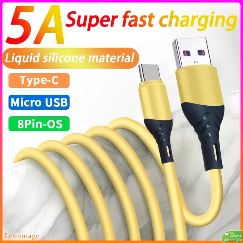 【Spedizione Rapida】Cavo di Ricarica Rapida USB 5A Compatibile con Micro USB/iPhone/Type C, Cavo Dati per Ricarica Veloce