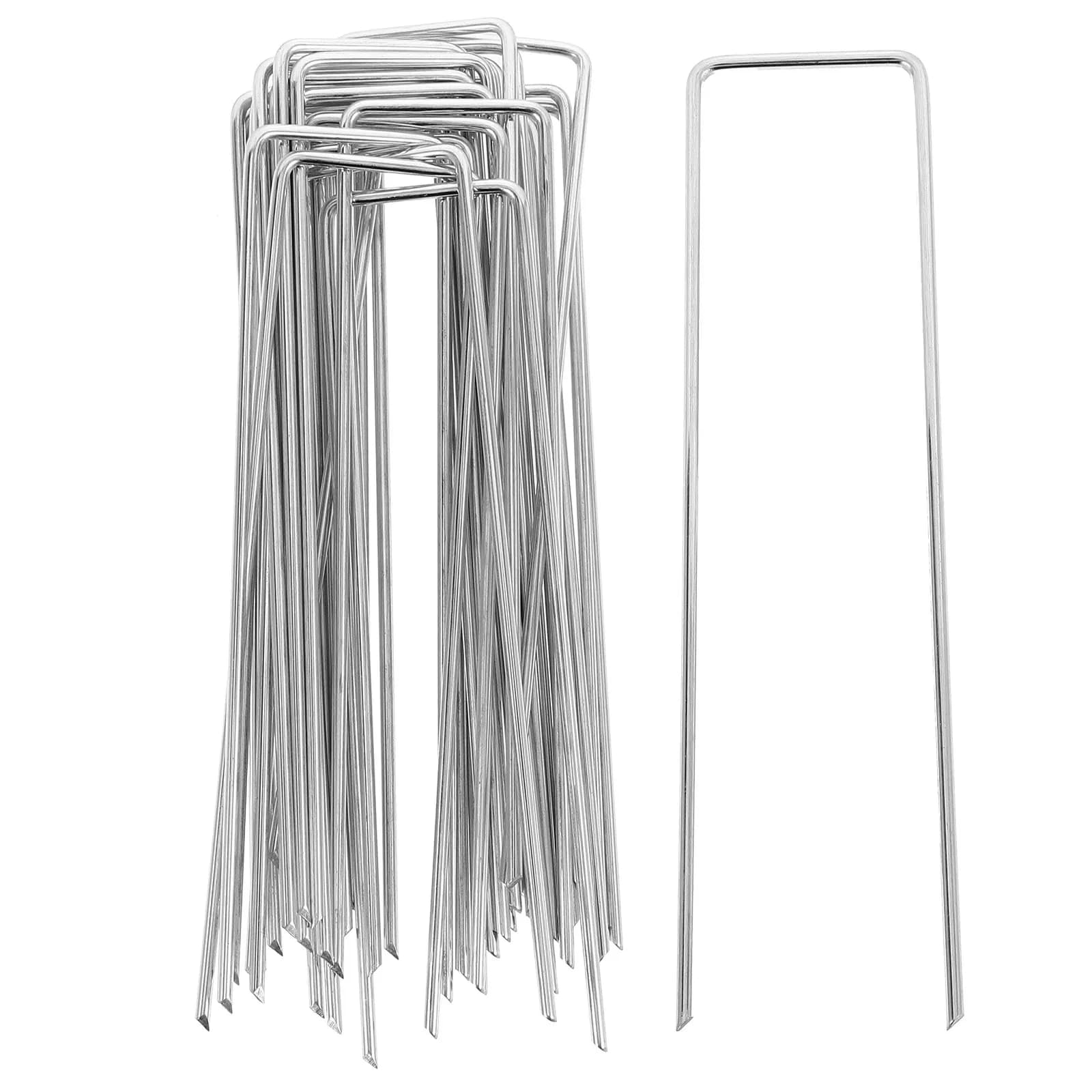 50 Pieces Fisssage Plates 6 Poles, Zincato Metal Graffettes Resistant Caliber 11 for Landscape Fabric, Meadow, Synthetic Grass, Garden