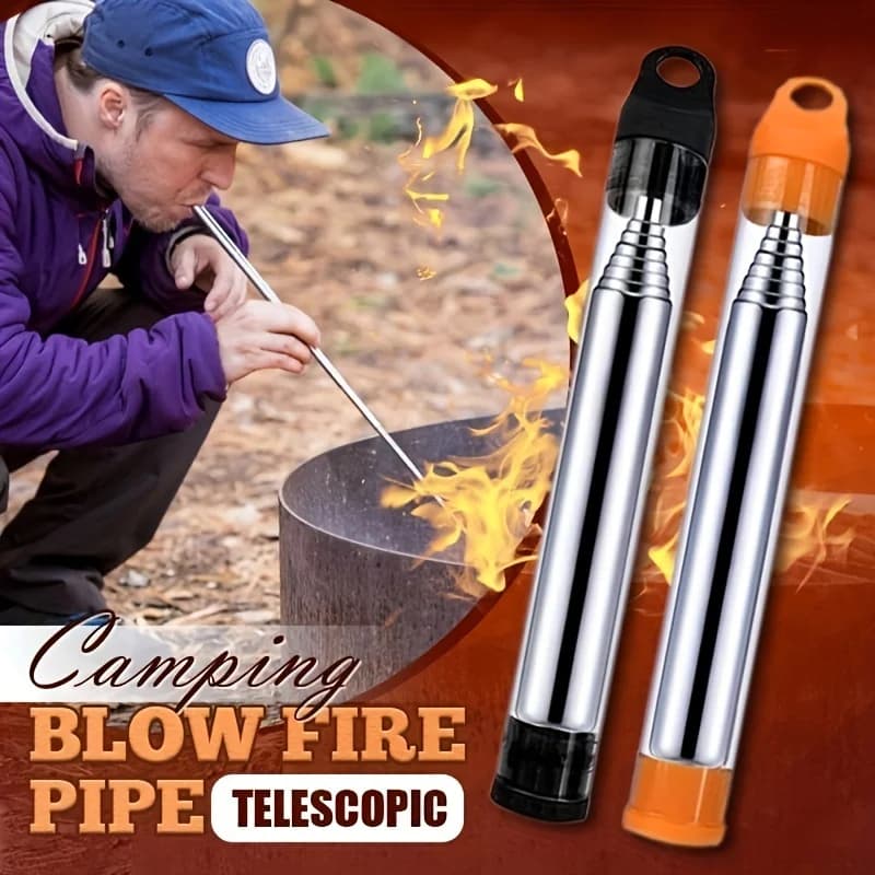 2 piece stainless steel fire blower pipe, retractable fire blower stick for outdoor camping, hiking and travel