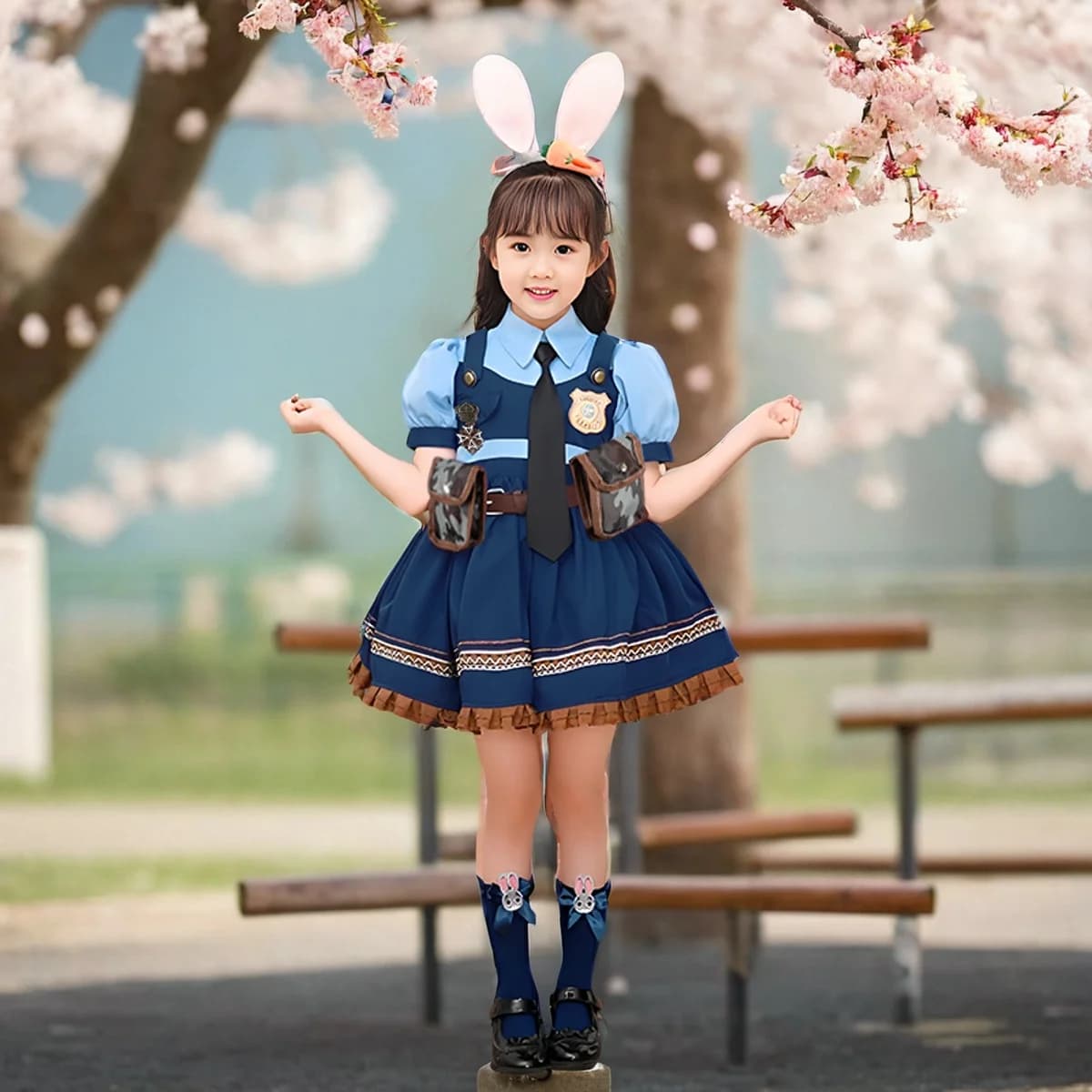 Costume da Poliziotta per Bambini Judy, Set Completo per Cosplay, Gonna Lolita, Cappello, Fascia per Capelli, Outfit Completo