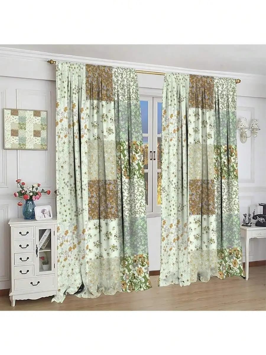 Boho Floral Patchwork Curtains Farmhouse Style Window Drapes For Living Room Bedroom Kitchen Cafe