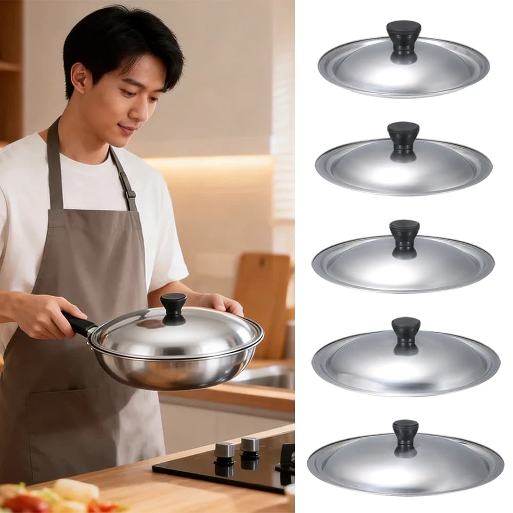 Durable 20-30cm Pot Lid Stainless Steel Universal Frying Pan Cover Anti-scalding Wok Pot Lid Restaurant Kitchenware