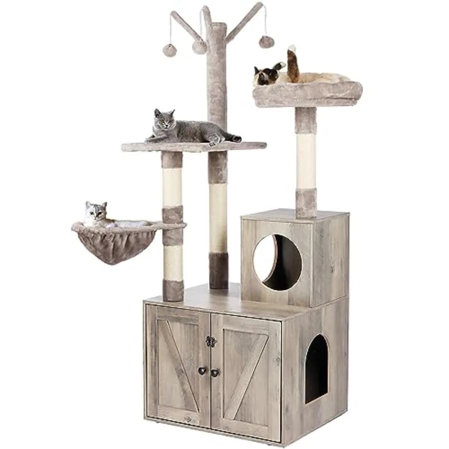 Mobiletto Lettiera 2-in-1 con Tiragraffi Integrato, Lettiera Nascosta per Gatti, Arredamento Moderno per Gatti in Grigio, Modello L