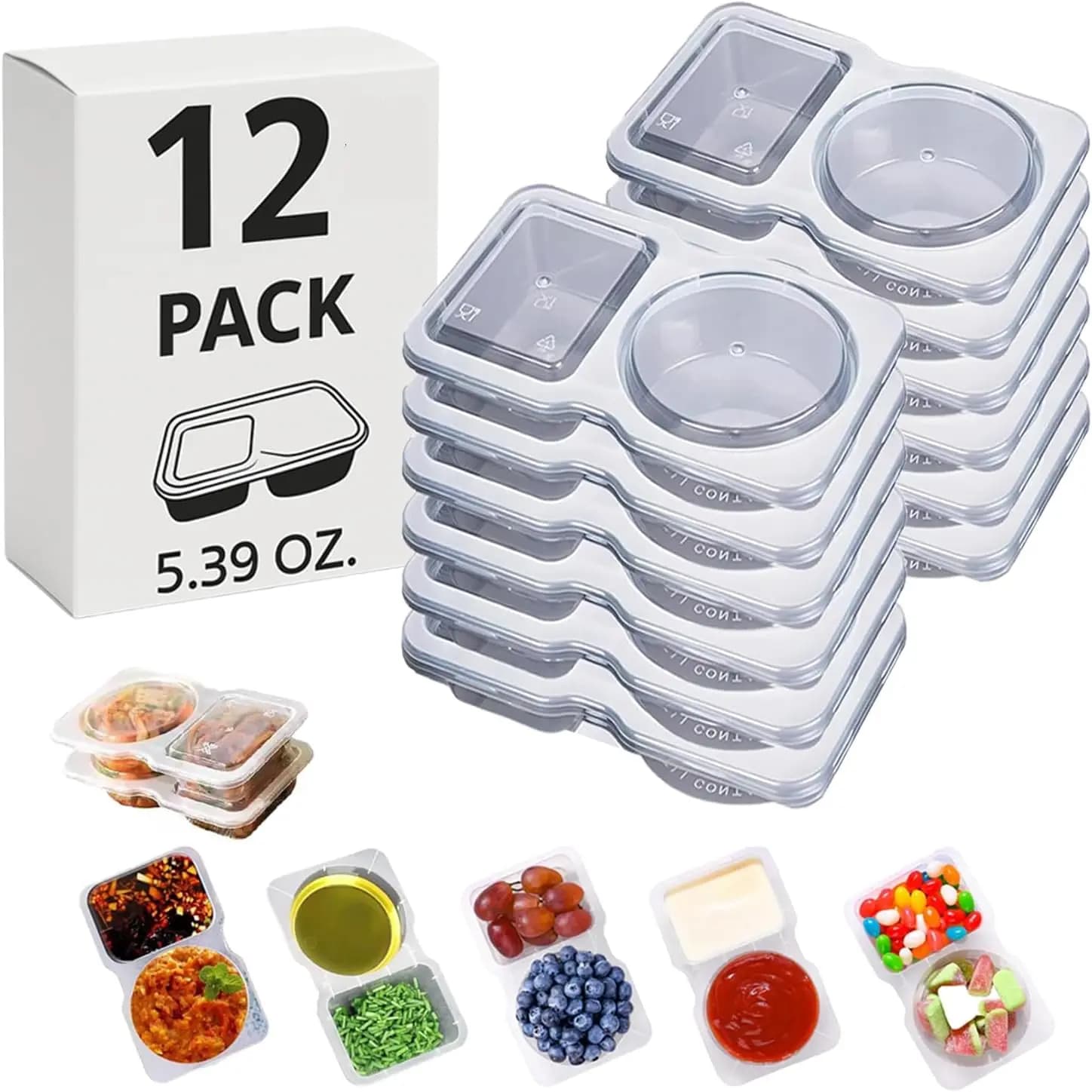 12 Set di Contenitori per Snack Riutilizzabili a Doppio Scomparto, Ermetici e Senza BPA, per Pranzo dei Bambini e Preparazione Pasti