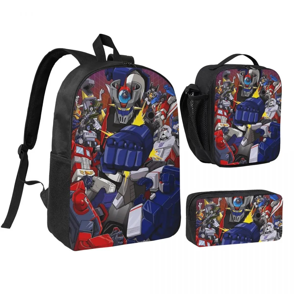 Zaino Mazinger Z Mad Robot Grendizer Anime Manga, Borsa per Studenti, Borsa a Tracolla, Set 3 Pezzi con Borsa Termica per il Pranzo e Astuccio