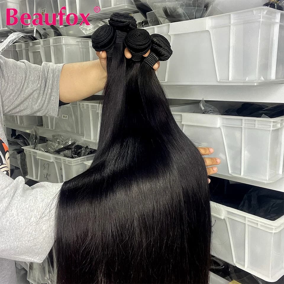 Beaufox - Fasci di capelli umani lisci non trattati, vergini brasiliani, grezzi, per extension, 30” A+
