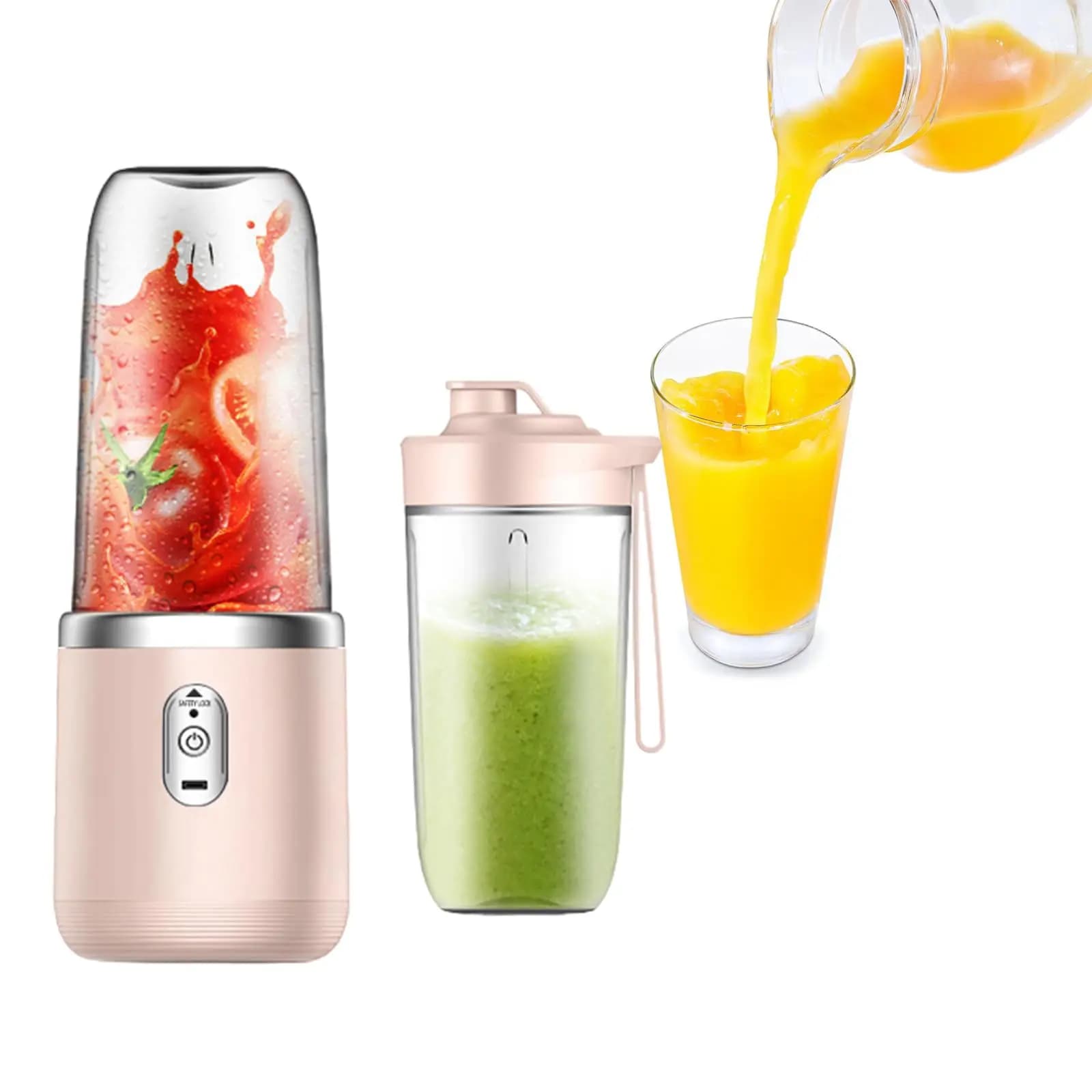 Frullatore e spremiagrumi portatili 2 in 1 - Ricaricabile tramite USB Include 6 lame e bicchieri doppi Ideale per frullati, bevande ghiacciate e Halloween