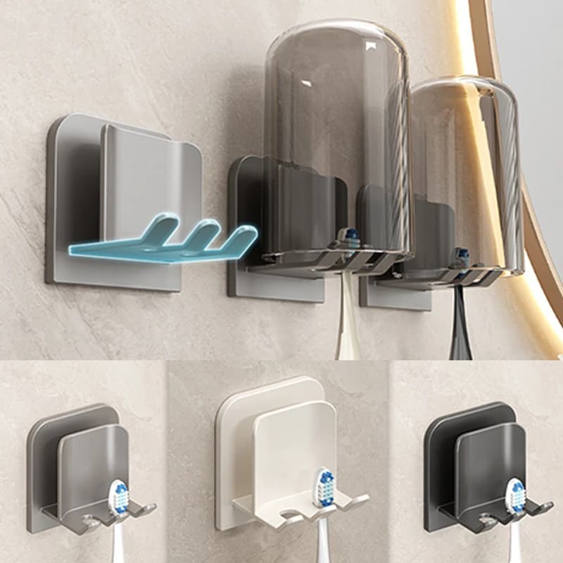 Portaspazzolino da Parete con Portaoggetti Multifunzionale per Spazzolini Elettrici, Rasoi e Accessori da Bagno