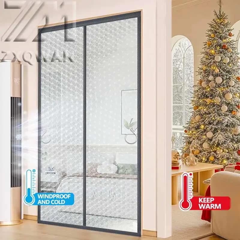 Winter magnetic non perforated bubble film door curtain thickened sealing insulation film windproof and cold proof shielding