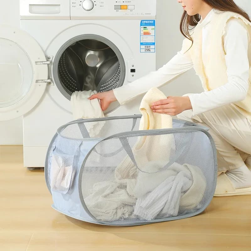 Per robusta cesto portabiancheria in rete, cestino pop-up con tasca laterale per lavanderia, bagno, camera dei bambini, dormitorio universitario o Tra