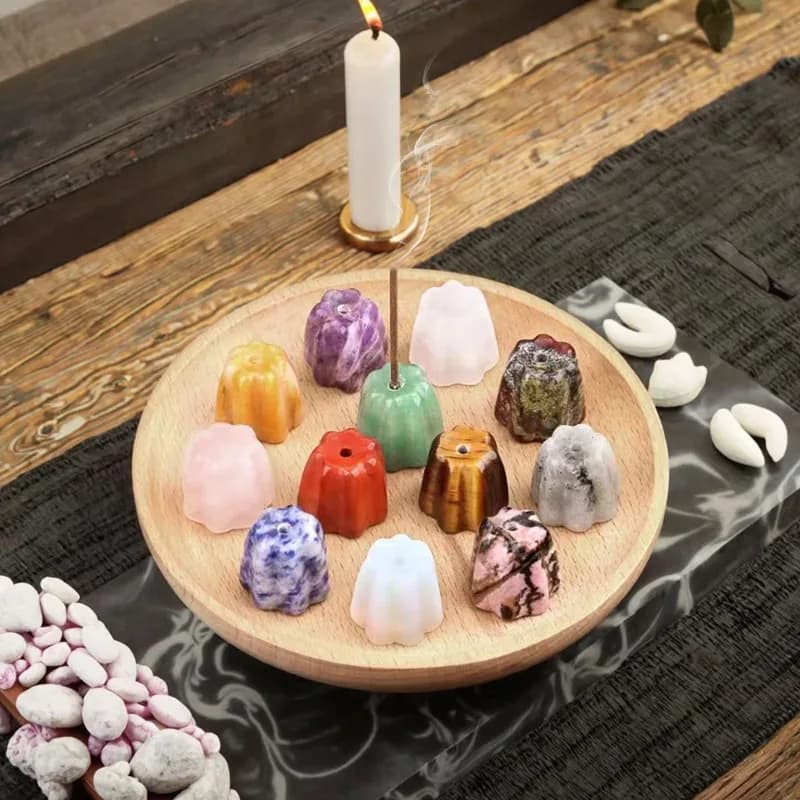 2PC Porta Incenso con Pietra Preziosa Naturale Occhio di Tigre/Avventurina/Labradorite Supporto per Bastone di Incenso in Cristallo per Yoga Meditazione Decorazioni per la Casa