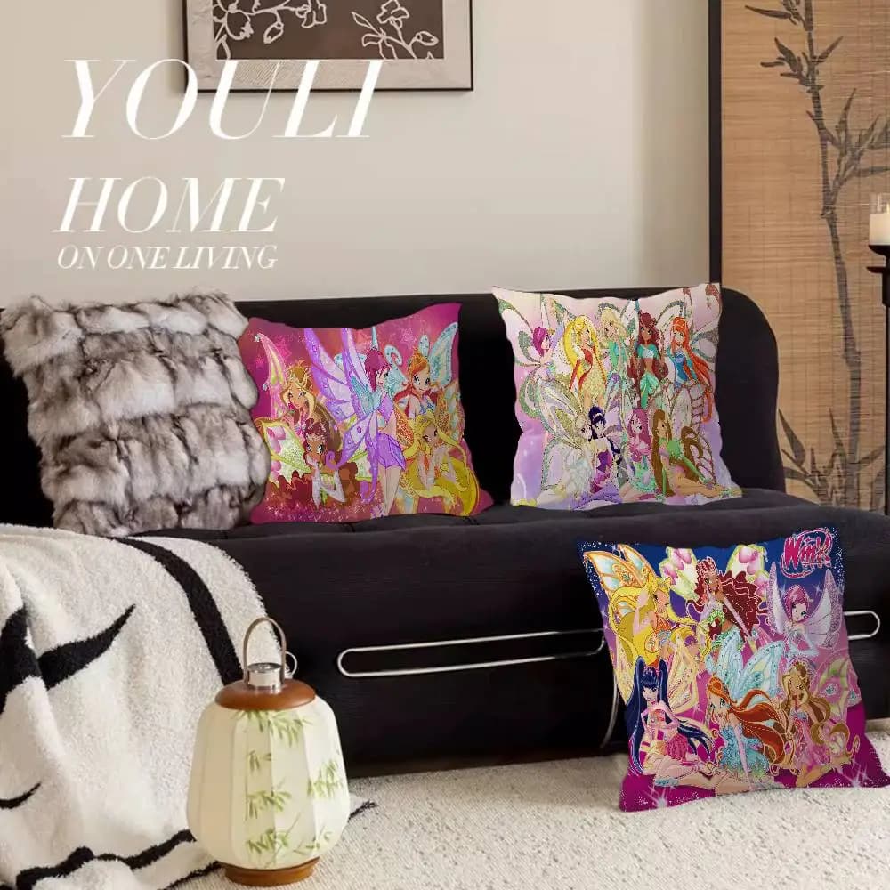 Girl-W-Winx Catoon Clubs 45*45cm Cushion Cover Pillow Cover Decor Pillowcase Home Pillowcase for Couch Pillow