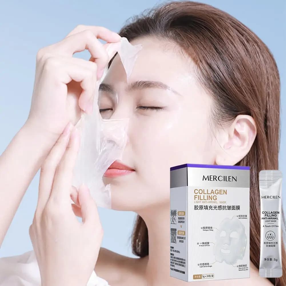 Maschera peel-off al collagene da 20 pezzi Maschera antirughe e rassodante, maschera gel idratante e schiarente per ridurre le linee sottili, cura della pelle