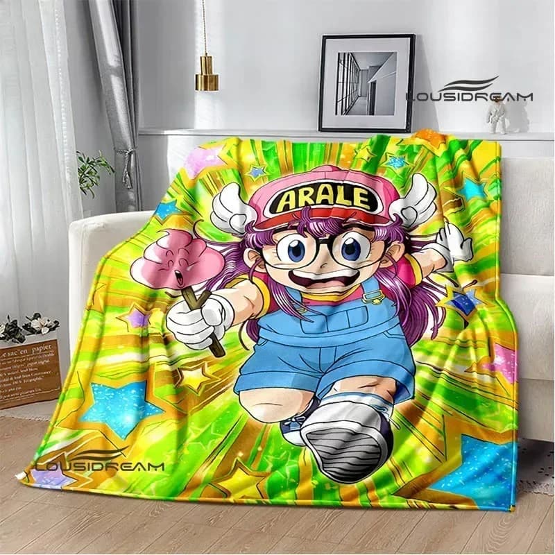 Coperte stampate con il cartone animato Doctor Slump, coperte calde con bordo, coperte morbide e confortevoli, coperte da picnic, rivestimenti per letto, regalo di compleanno